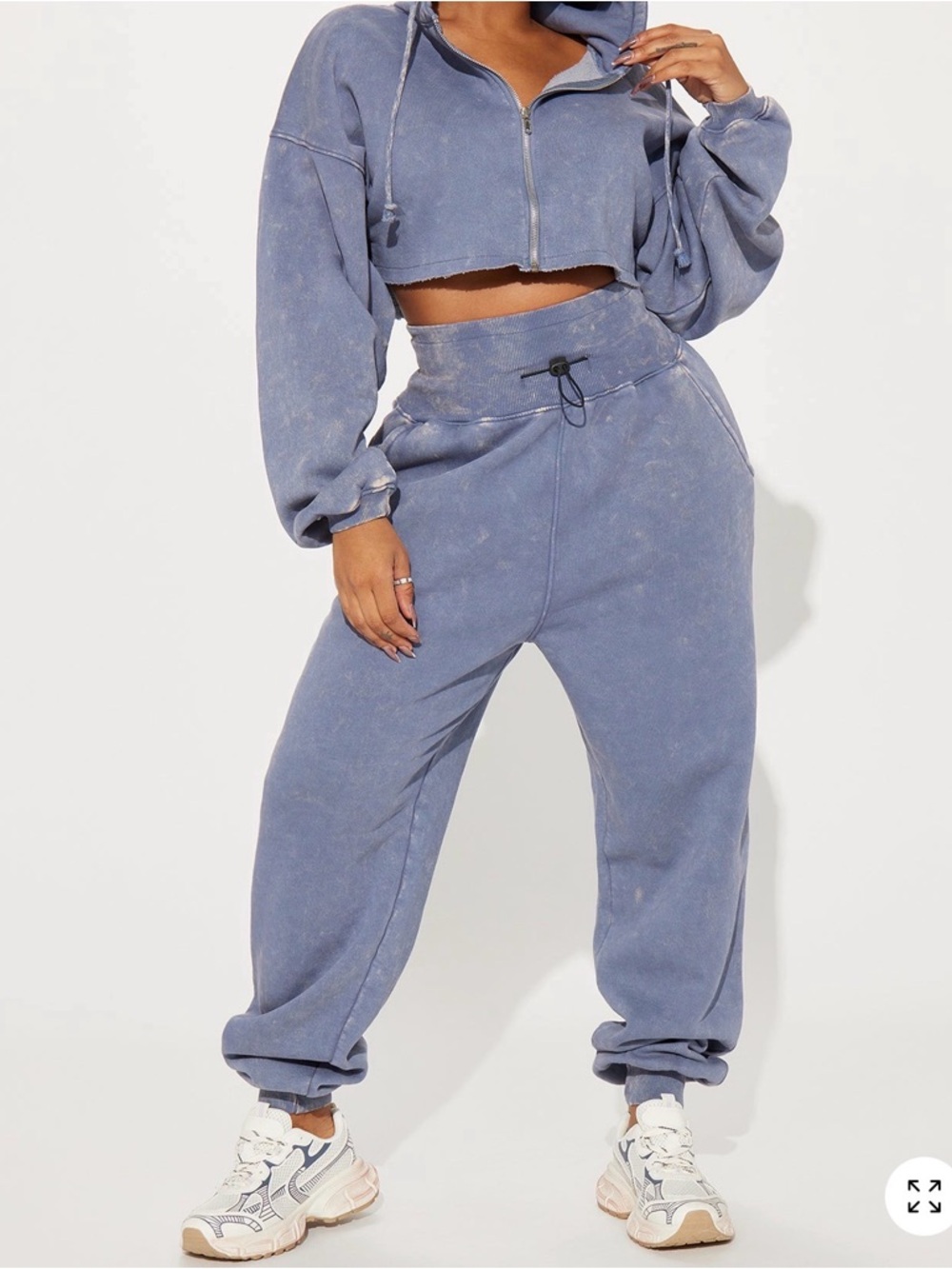 Washed Blue High-Waist Drawstring Jogger set SZ M